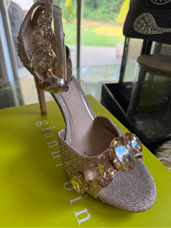 Gianni Bini Shoes - Gianni Bini Champagne Glitter Crystal Ankle-Strap Stiletto